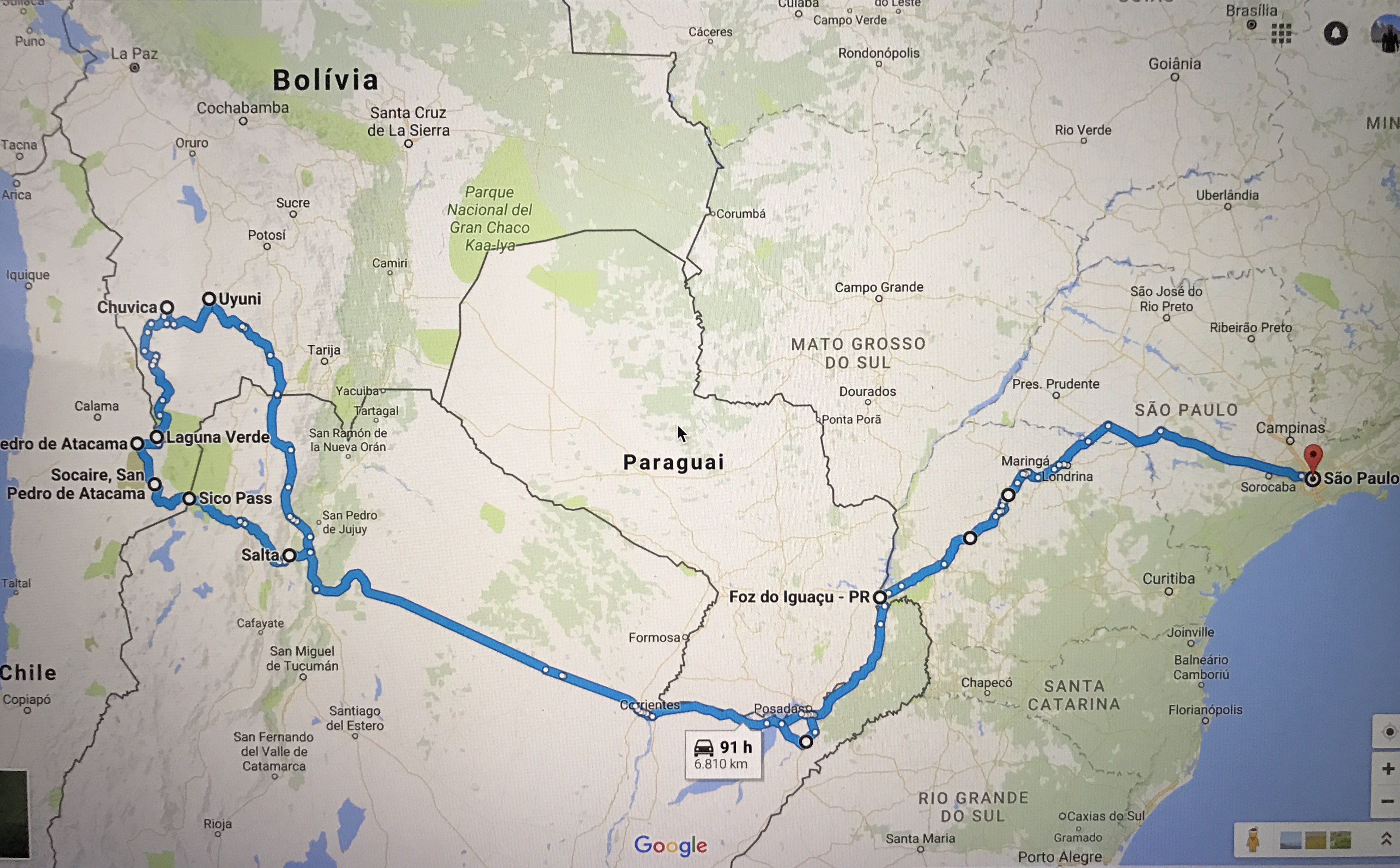 Mapa Ir de carro para o Salar do Uyuni e Atacama